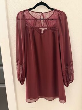 BCBGeneration Lace Yoke Shift Dress - Burgundy